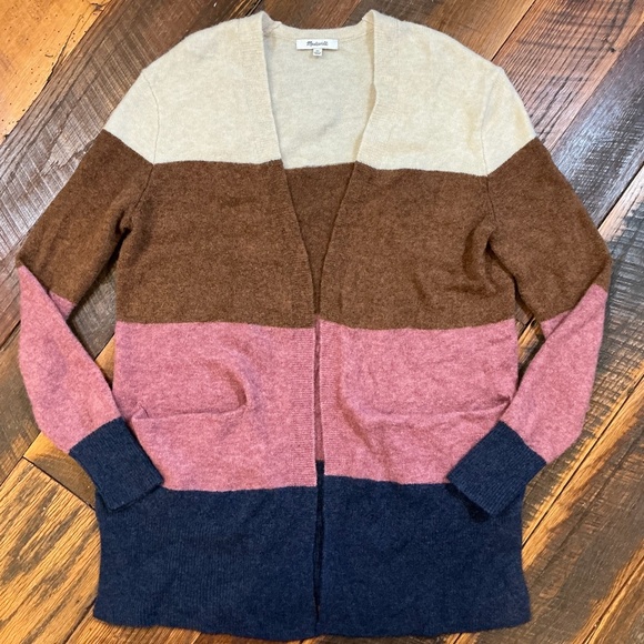 Madewell Kent Colorblock Cardigan XS | Alpaca Wool Blend Open Front Sweater - Picture 2 of 8